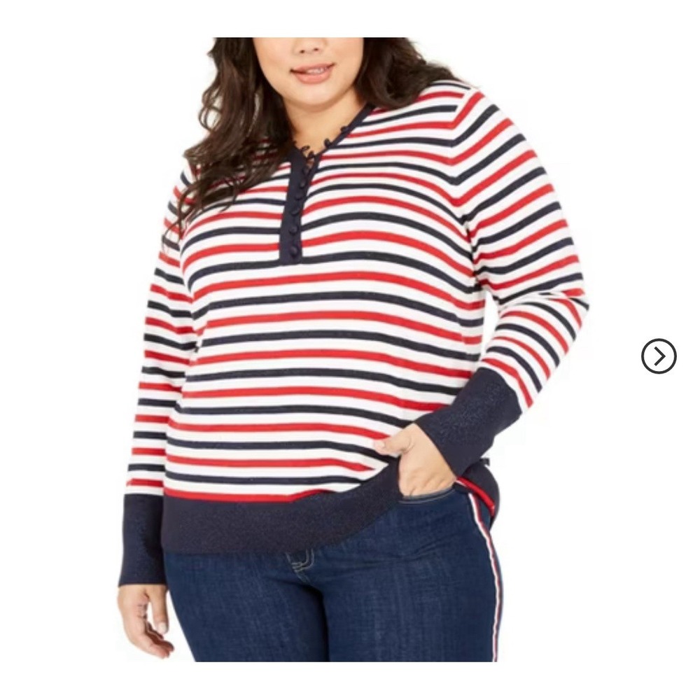 Tommy Hilfiger‎ Womens Stripe Pullover Sweater Plus Sz 2X Red White Blue Preppy